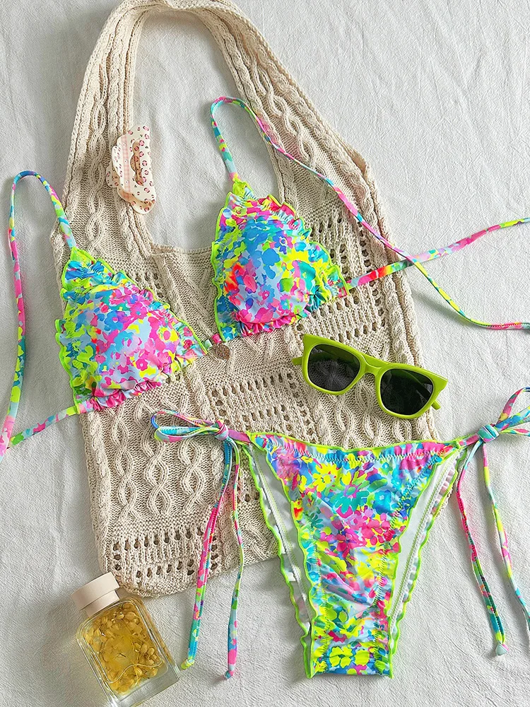 2025 New Summer Swimwea Bikini Set Sexy Gradient Laced Up Bikini 2 Piece Set Women Split Swimsuit Backless Beach Bikini