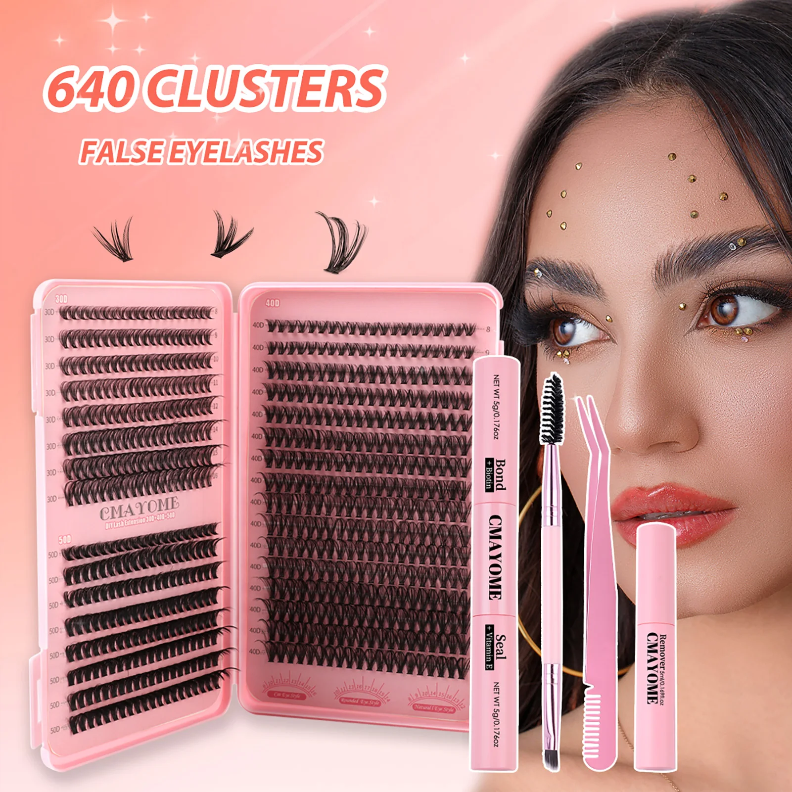 

30D 40D Mix Clusters Lash Extension Kit Fluffy Thick Individual Lashes Large Capacity Wispy Lashes Bond and Seal Tweezers Kit