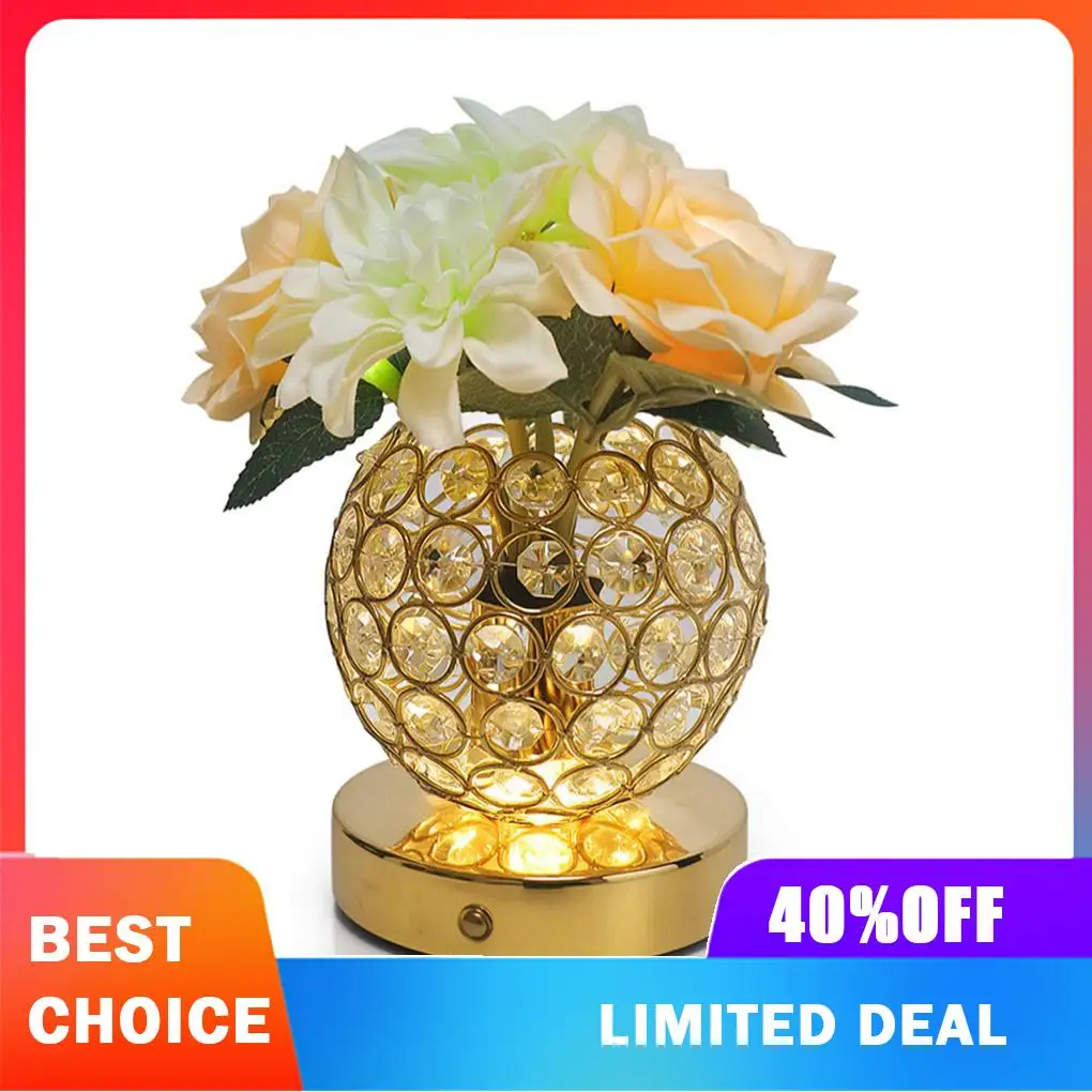 230MM Bedroom Decor Lamp Led Rose Lamp Flower Crystal Table Bedside