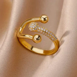 Zircon Double Crossed Shape Rings For Women Gold Plated Stainless Steel Cross Ring Luxury Wedding Couple Rings Aesthetic Jewerly