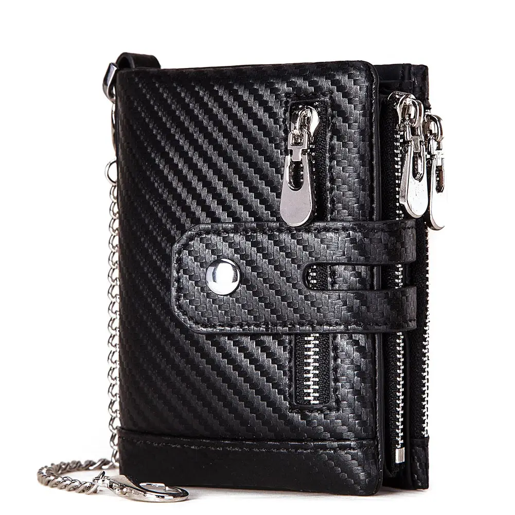 

Carbon Fiber Short Wallet for Men RFID Credit Card Holder Bifold Minimalist Male Zipper Coin Pocket Money Bag High Quality