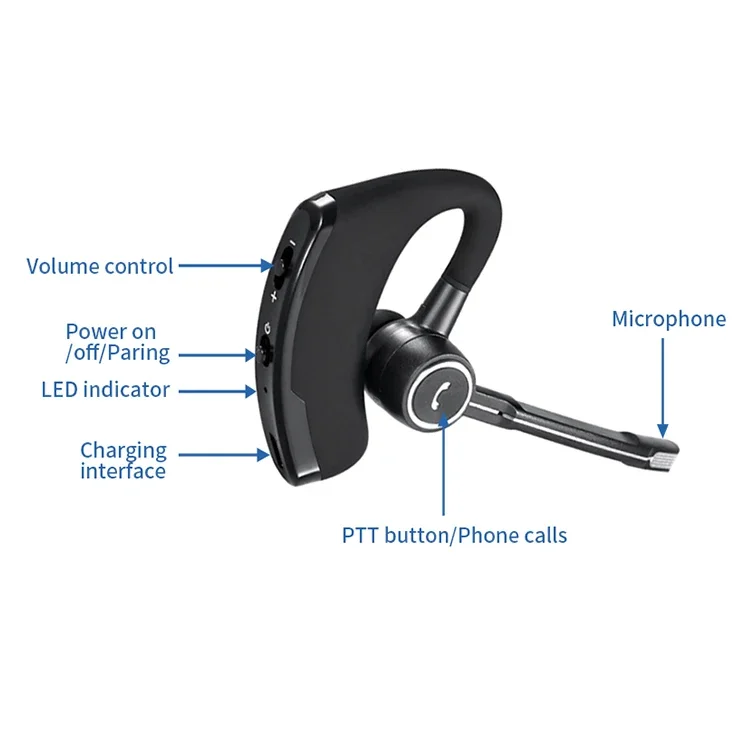 Single Wireless Stereo Bluetooth earphone Handsfree Smart Phone Poc Intercom App Zello Azetti PTT Bt Headset