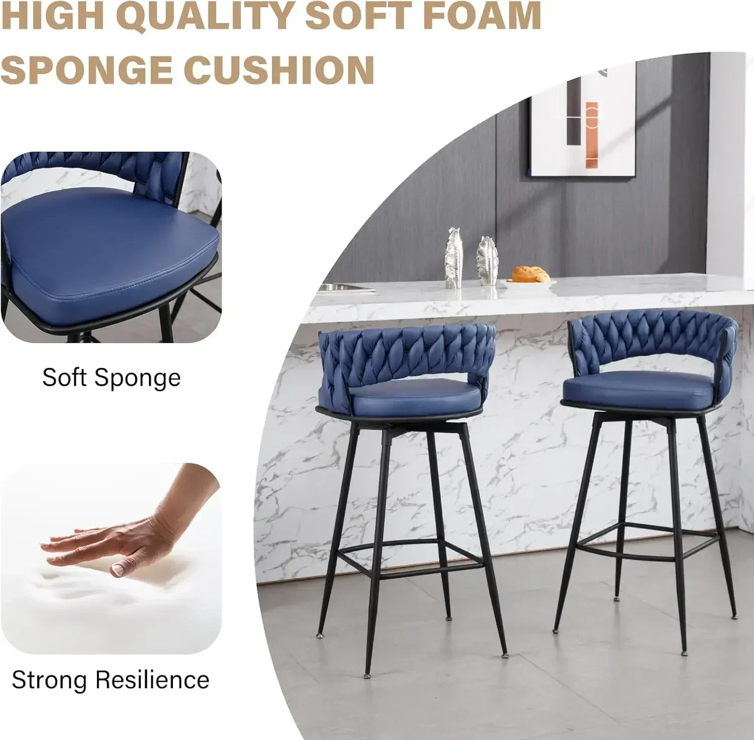 Set di 4 sgabelli da bar personalizzabili ad altezza bancone, moderni sgabelli da bar in finta pelle scamosciata, 180 ° Sedie da bar girevoli ad altezza