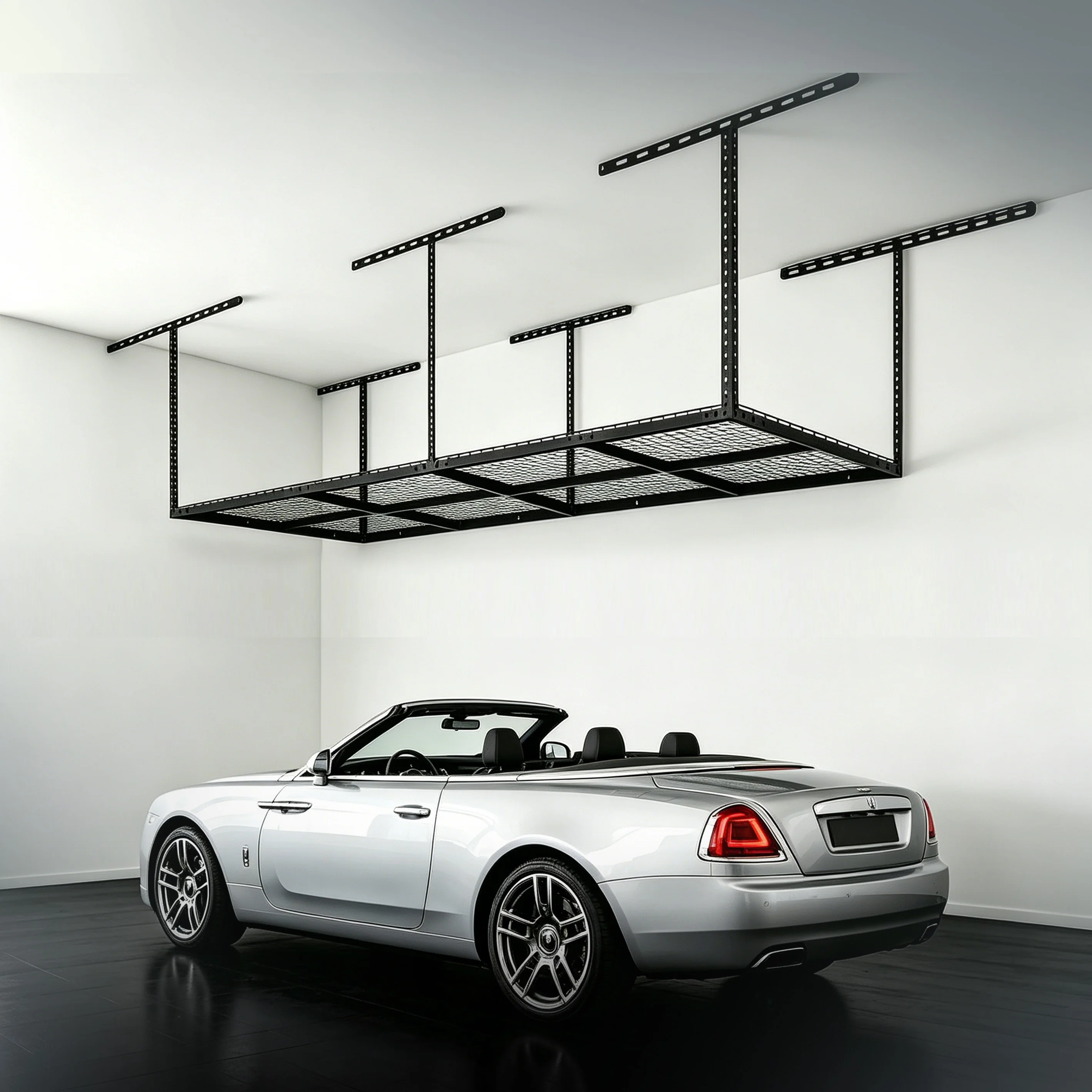 

3 × 8FT elevated garage storage rack, 21-42 inch high adjustable heavy-duty metal ceiling storage rack, 650 pound load-bearing, very suitable for garage and basement ceiling storage rack, can be transformed into 4 * 6FT storage rack