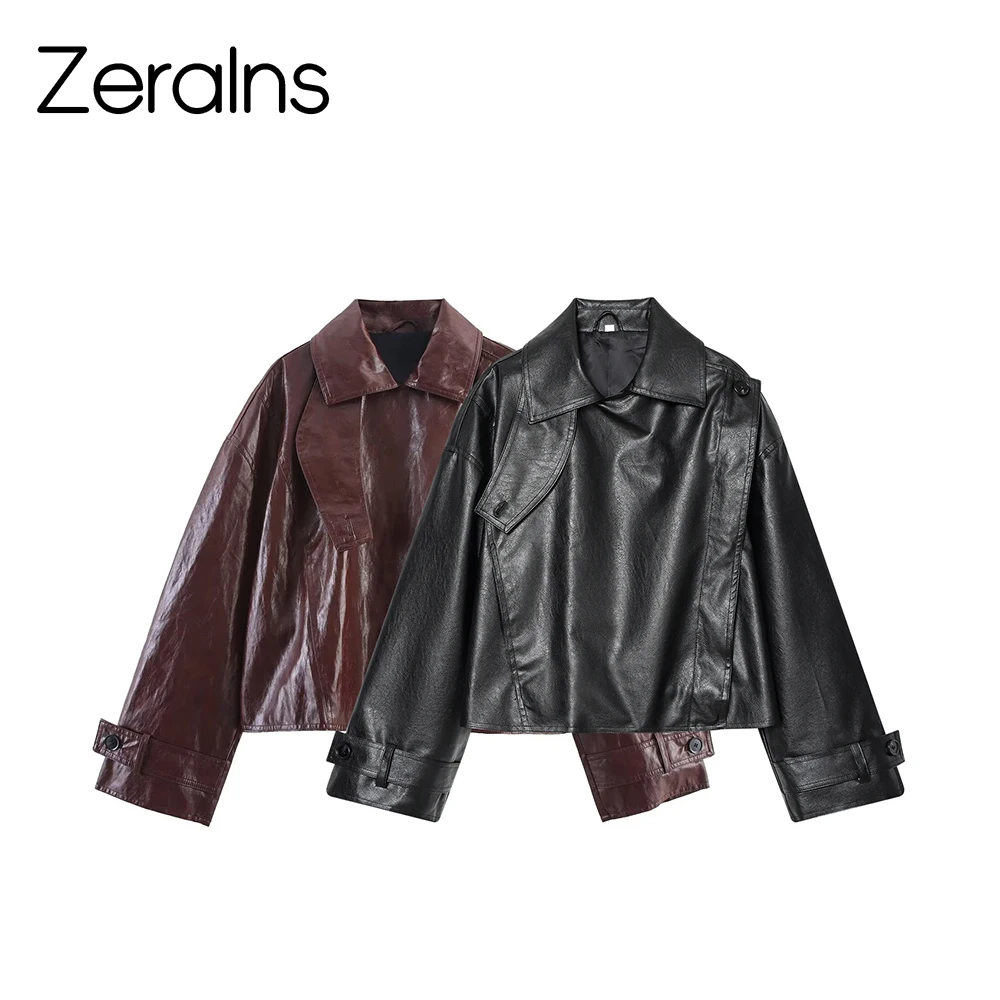 

ZERAINS, новая зимняя женская одежда, однобортная короткая глянцевая куртка во французском минималистском стиле с лацканами и длинными рукавами