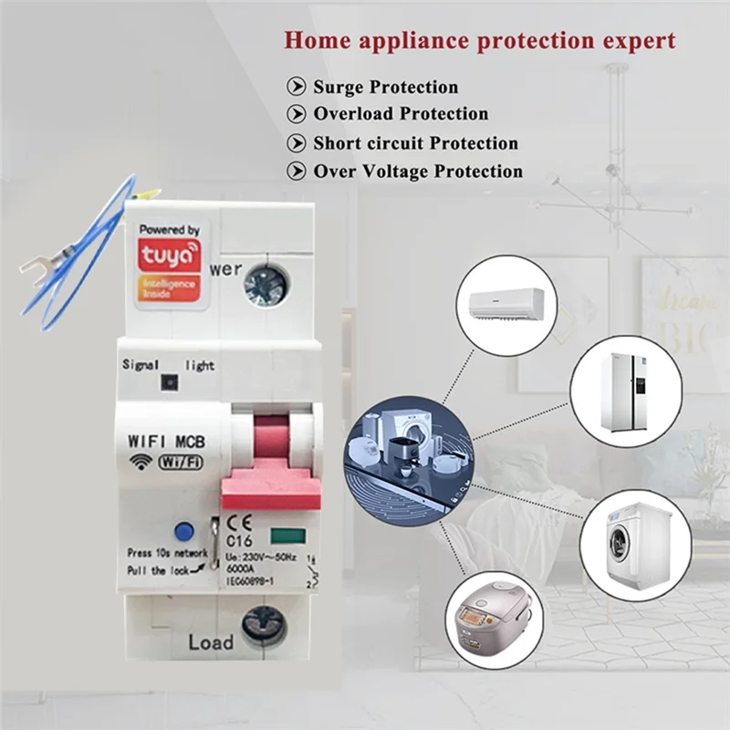 N82R Smart WIFI Energy Meter 1P Circuit Breaker By TUYA With Kwh Metering, Monitoring, Timer Relay, And 63A Leakage Protection