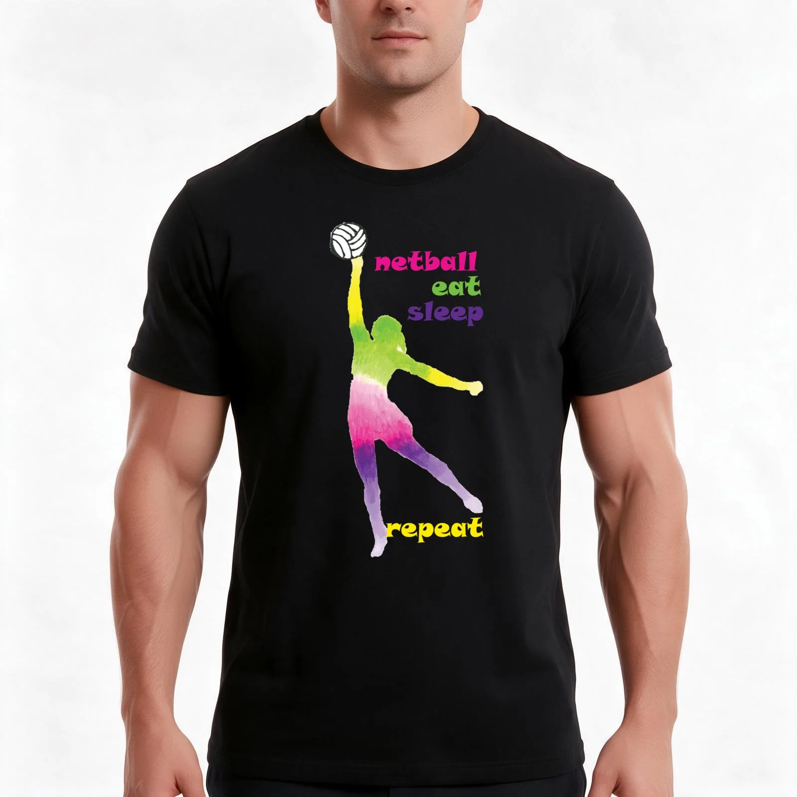 Netball Eat Sleep Repeat T-Shirt, Summer Casual Cotton Tee, Oversized Streetwear Tops, Vintage Graphic Print, Unisex Men Women