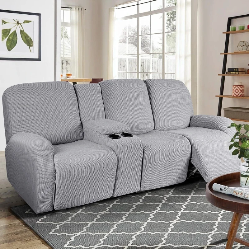 2026 New 1Set Middle Console Cover for Couch with Cup Holder and Storage Jacquard Middle Reclining Console Slipcover