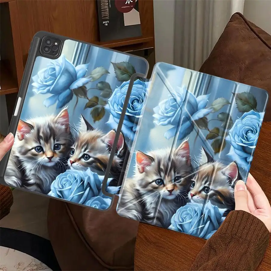 

Чехол для планшета с принтом кошки для iPad Air 4 5 M3 M2 M4 11 дюймов Pro 11th 10th 9th 8th 7th 12.9 дюймов Pro 2025 Mini 6 7 с держателем
