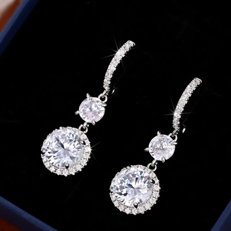 CAOSHI Bridal Wedding Jewelry Earrings with Bright Zirconia Pendant Graceful Silver Color Accessories for Engagement Ceremony