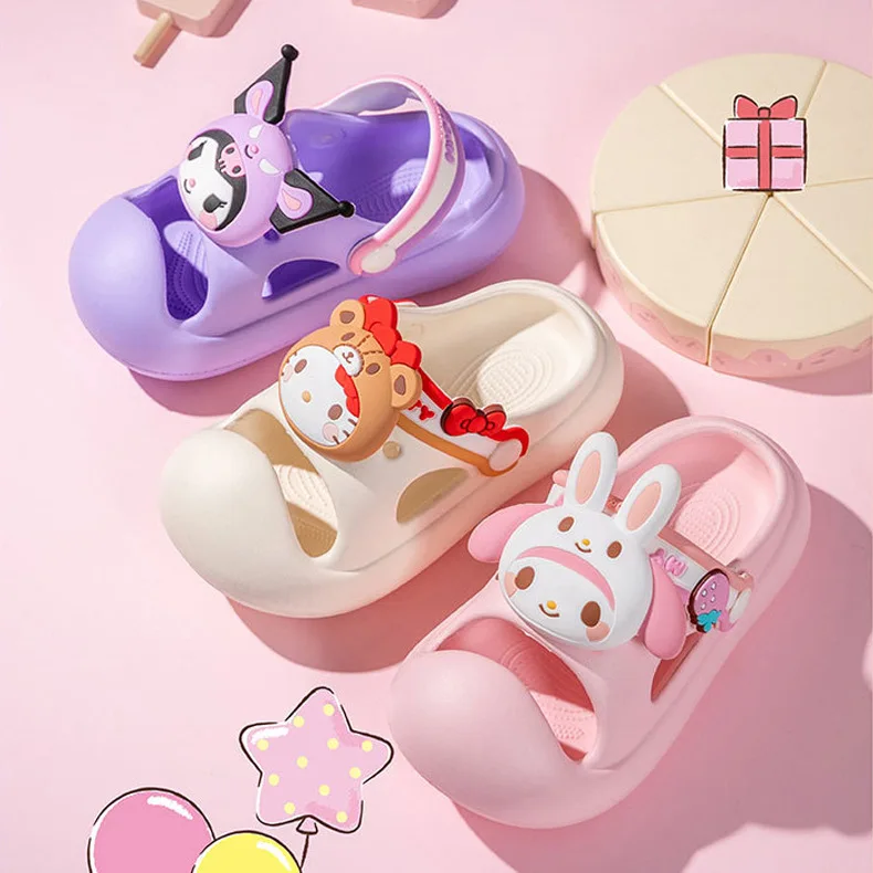Sanrio New Hello Kitty Slippers Girls Non-Slip Indoor Soft Bottom Breathable Cartoon My Melody Rabbit Sandals Beach Garden Shoes