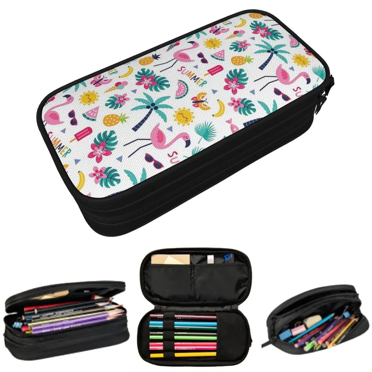 

Pink Flamingo And Tropical Palm Pattern Pencil Case for Students Gifts Pen Box Pencil Bag Stationery Supplies Pen Holder Bag