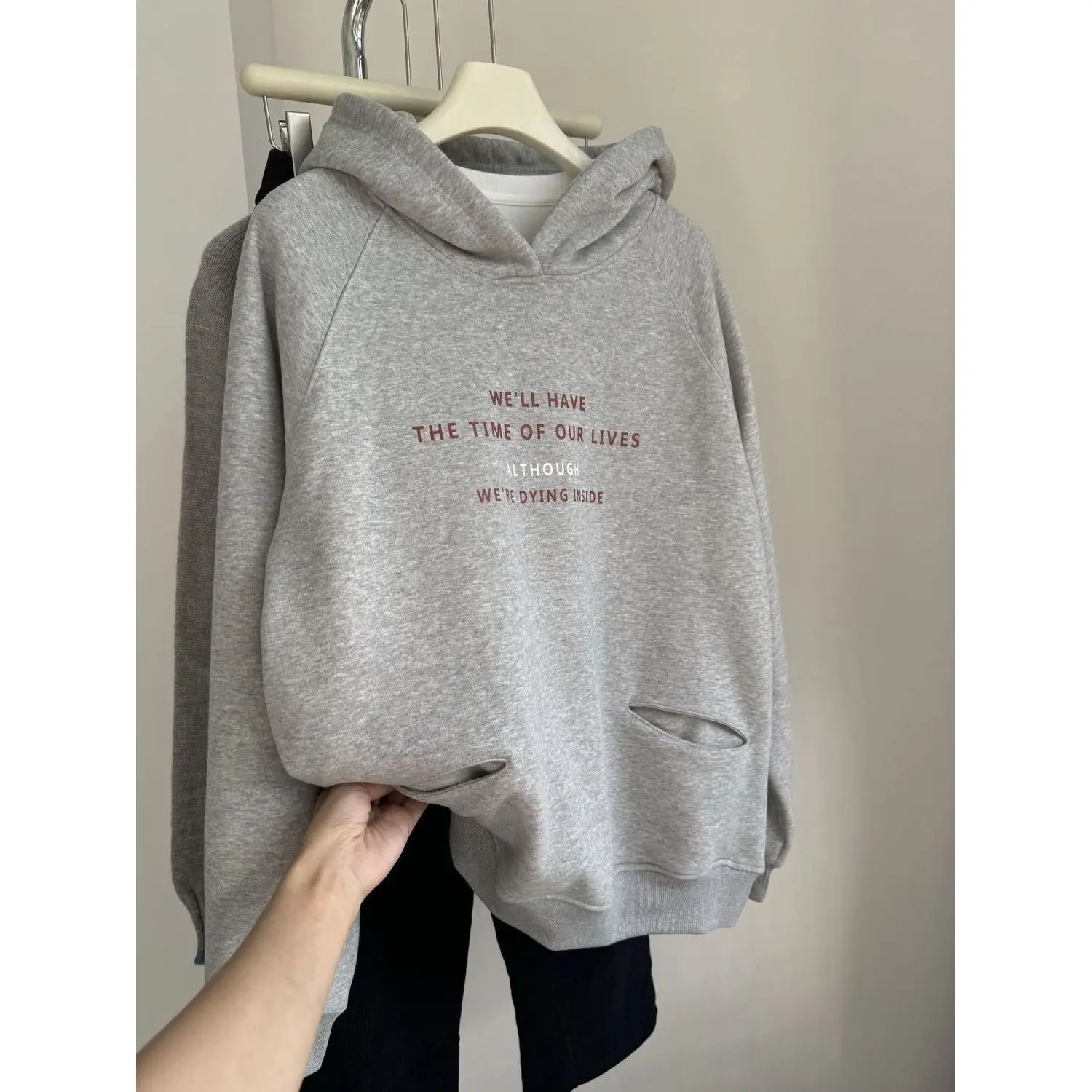 

Floral ey Letter Print Hoodie Women's Loose Casual Design ket Trendy Top Korean Sle Long Sve Polyester Blend