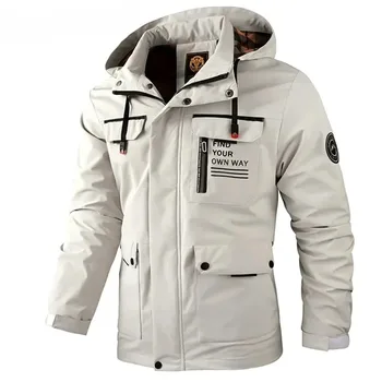 Spring And Autumn New Men's Windbreaker Outdoor Soft Shell Windproof Waterproof Jacket Long-Sleeved Hooded Solid Color Jacket
