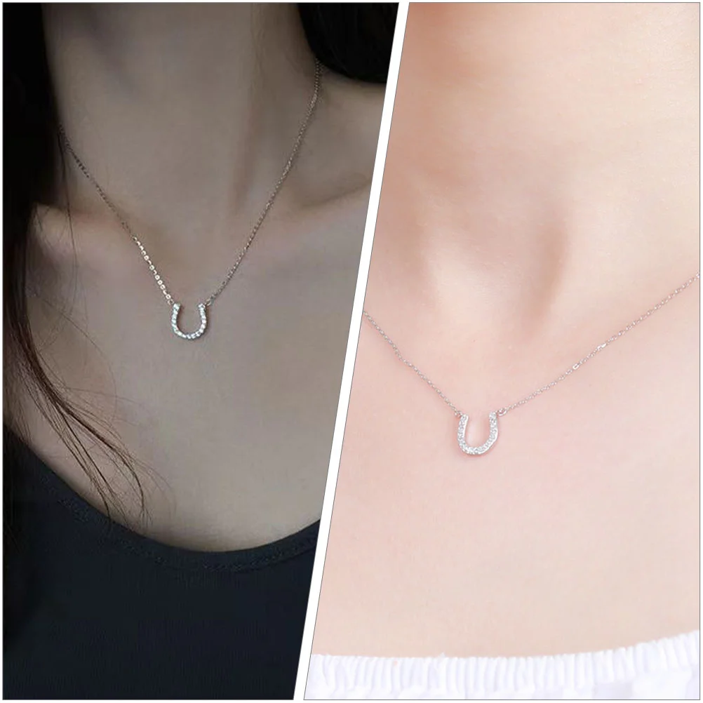 Trendy Horseshoe Pendant Necklace Women Creative Jewelry Chain Sterling Silver Fashion Accessory Gift Chain Necklace For Charm