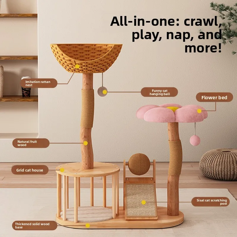 All solid wood cat climbing frame  nest cat tree frame small house toy