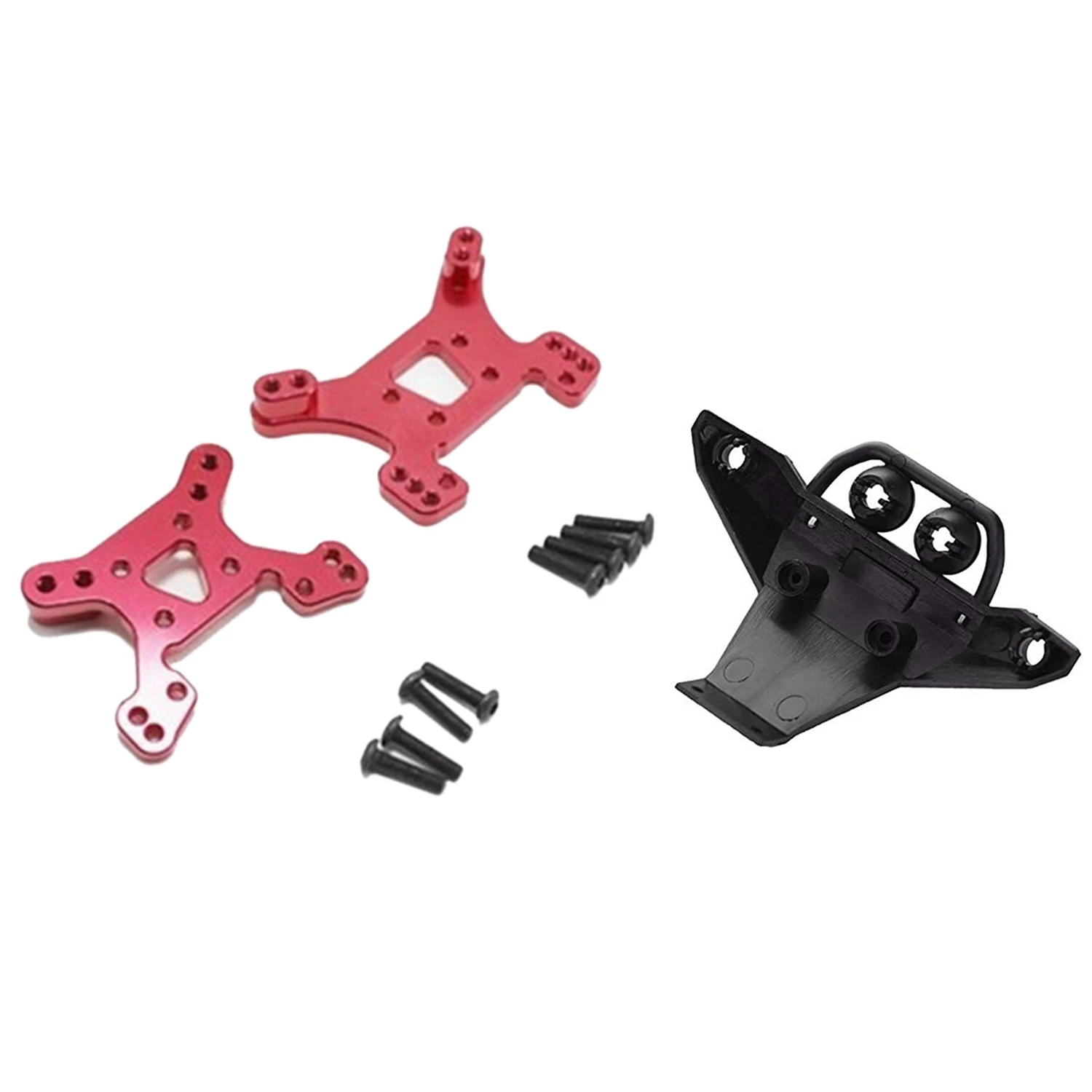 1세트 144001 부품 전면 및 후면 쇼크 타워 보드 세트, 빨간색 & 1개 15-SJ04 RC 트럭 예비 부품 앞 범퍼 블록