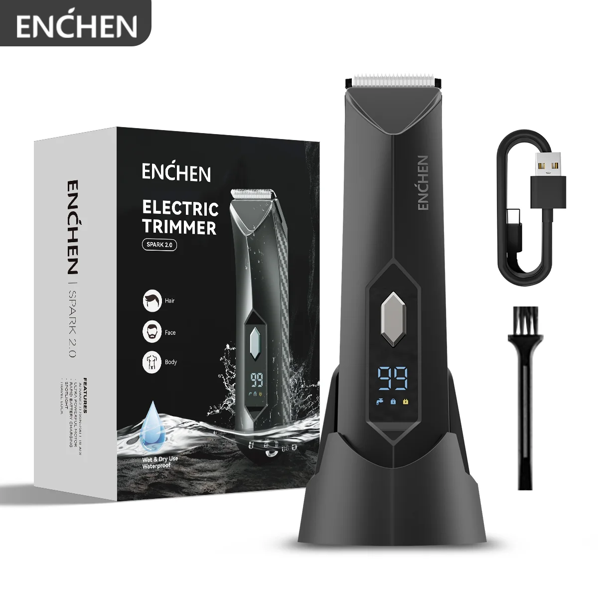 ENCHEN Spark 2.0 Trimmer For Groin & Body Grooming 100% Waterproof 90Mins Long-Lasting And Rechargeable With Digital Display
