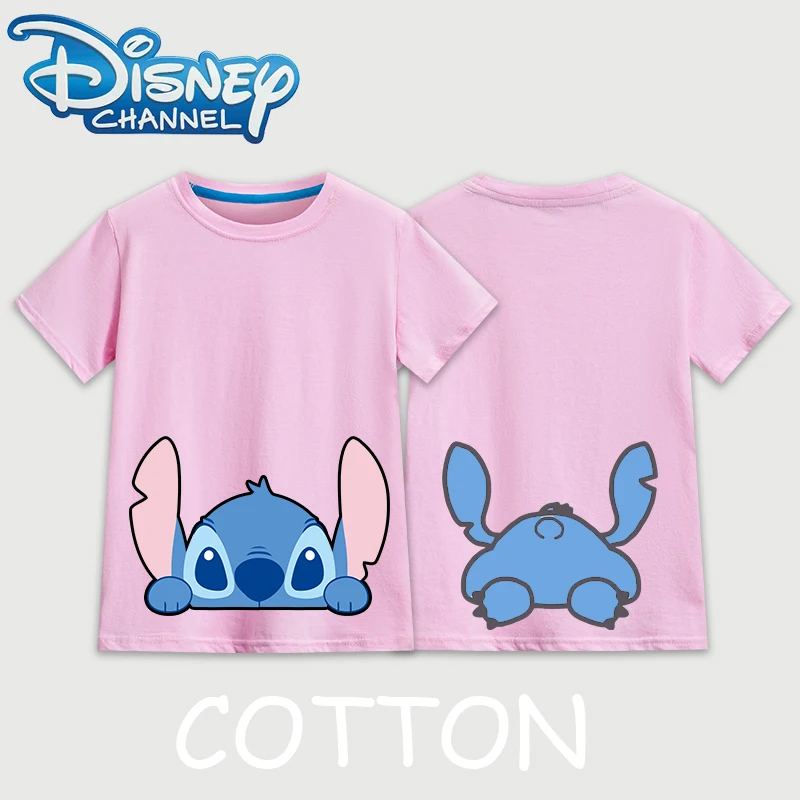 Disney Stitch Anime Summer Fashion Multi Cotton Children\'s Cute T-shirt Round Neck Casual Short Sleeve Printed Pattern