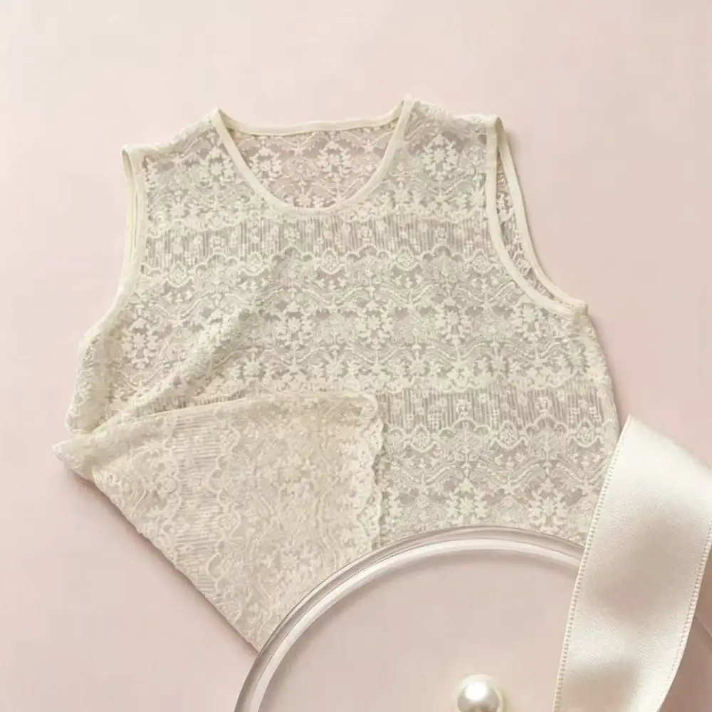 Fashionable Crochet Lace Lace Tank Top Loose Fit U Neck Lace Cover Up Semi Sheer Floral Tank Top