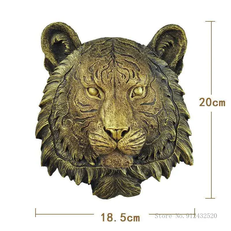 Lion Wolf Bear Tiger Leopard Animal Head Resin Imitation, Copper Colour, Home Wall Hanging Living Room Bedroom Office Decor, 1pc
