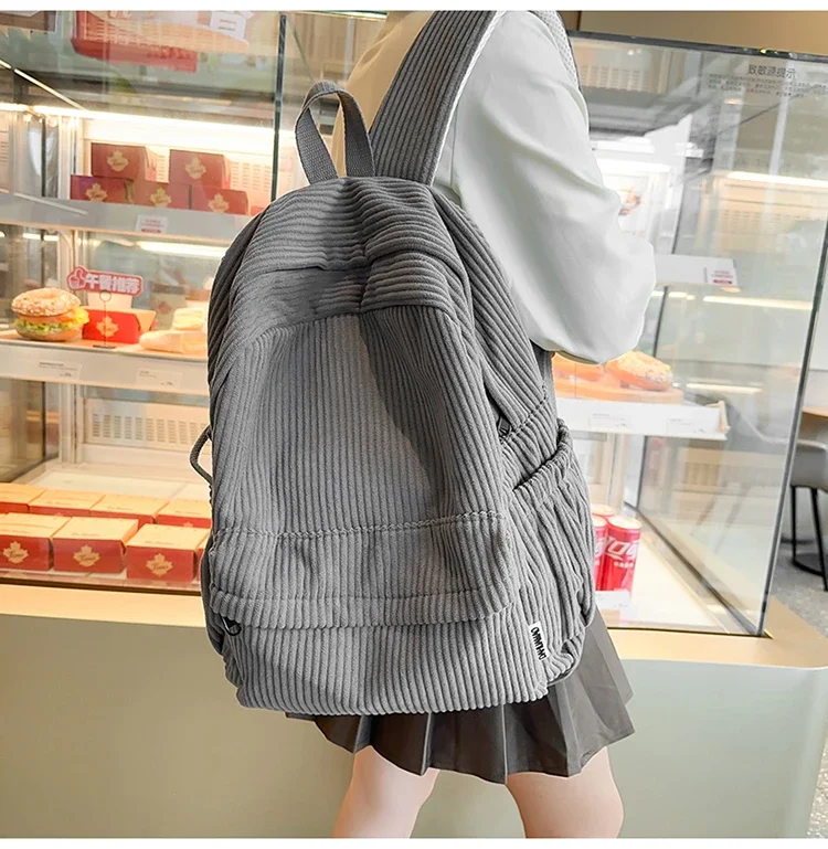 Solid Nylon Soft Sewing Thread Zipper School Bags 2026 High Quality Large Capacity Bags Corduroy Casaul Softback Youth Backpack