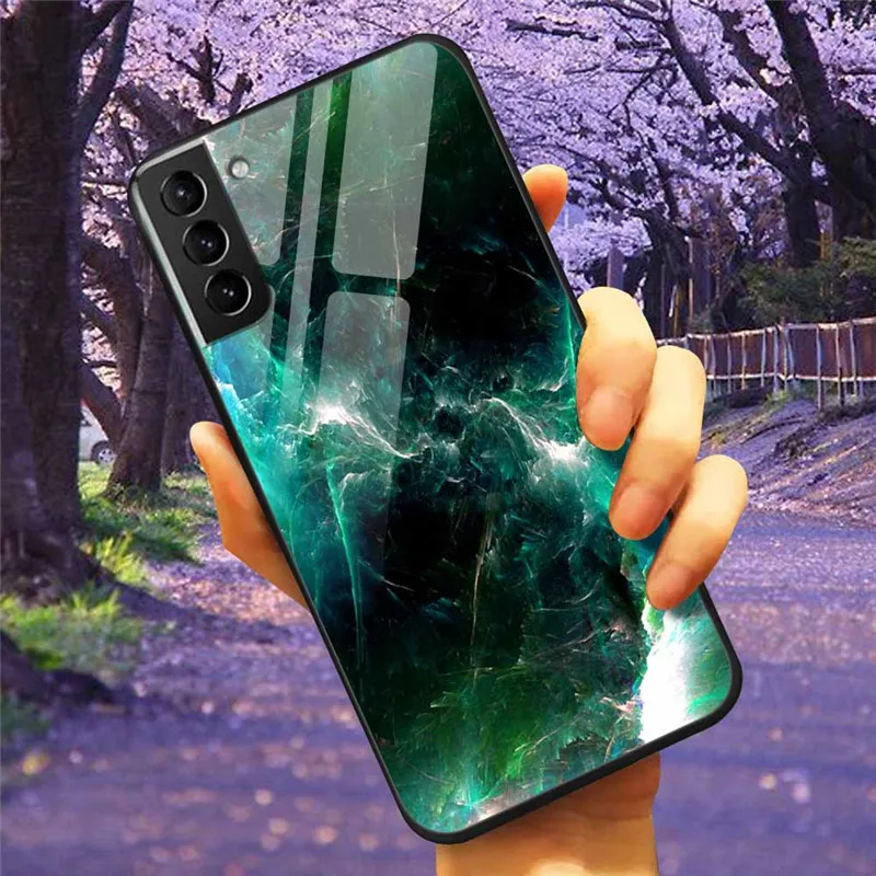 Para Samsung S21 Plus 5G Case S 21 Vidrio templado Starry Marble Hard Back Cover para Samsung Galaxy S21 Ultra Cases FE Protective