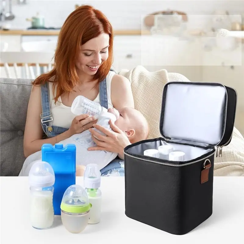 ABXE-Breastmilk Cooler Bag With Insulation, Fits 6 Baby Bottles, Includes Ice Pack, Waterproof Baby Bottle Tote Bag, 9 Ounce