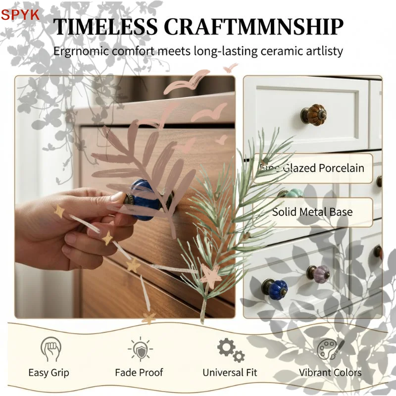 1Pcs European Style Vintage Cabinet Knob Simple Single Hole Ceramic Pumpkin Handle Round Door Pull Handles