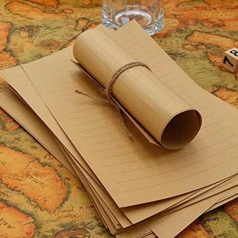 50PCS Kraft Envelopes Letter Paper Set Vintage Lined Minimalist Aesthetic Ins Chinese Style Stationery for Love Letter Writing