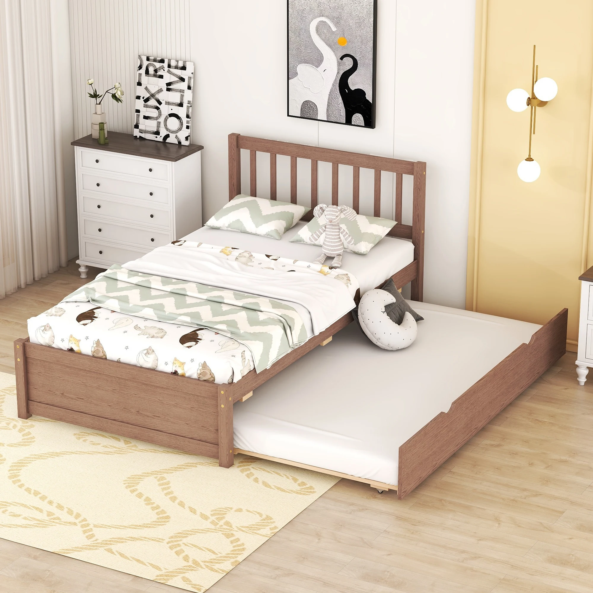

Twin Over Twin Metal Bunk Bed with Shelf, Guardrails, White 79.40x41.70x35.40 in.