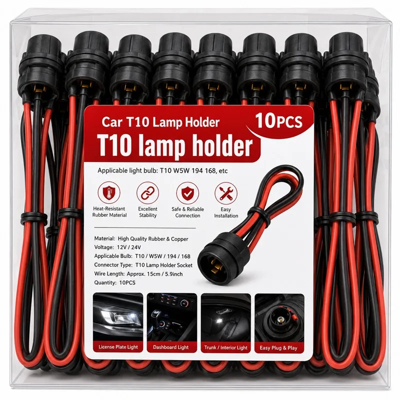 DC12V T10 W5W 147 Socket Marker Instrument Lights Holder Connector Wire Bulb Soft Rubber Harness Replacement Car Parts 1~10Pcs