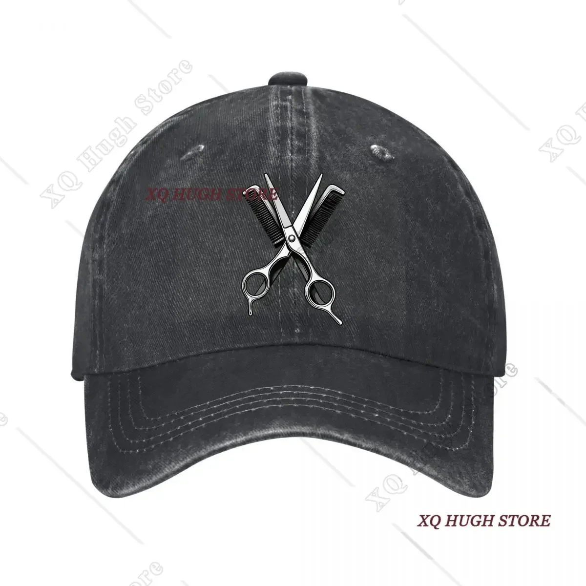 Crossed Scissors And Comb Hairdressing Tools Illustration New Vintage Washed Cotton Baseball Cap Sun Hats