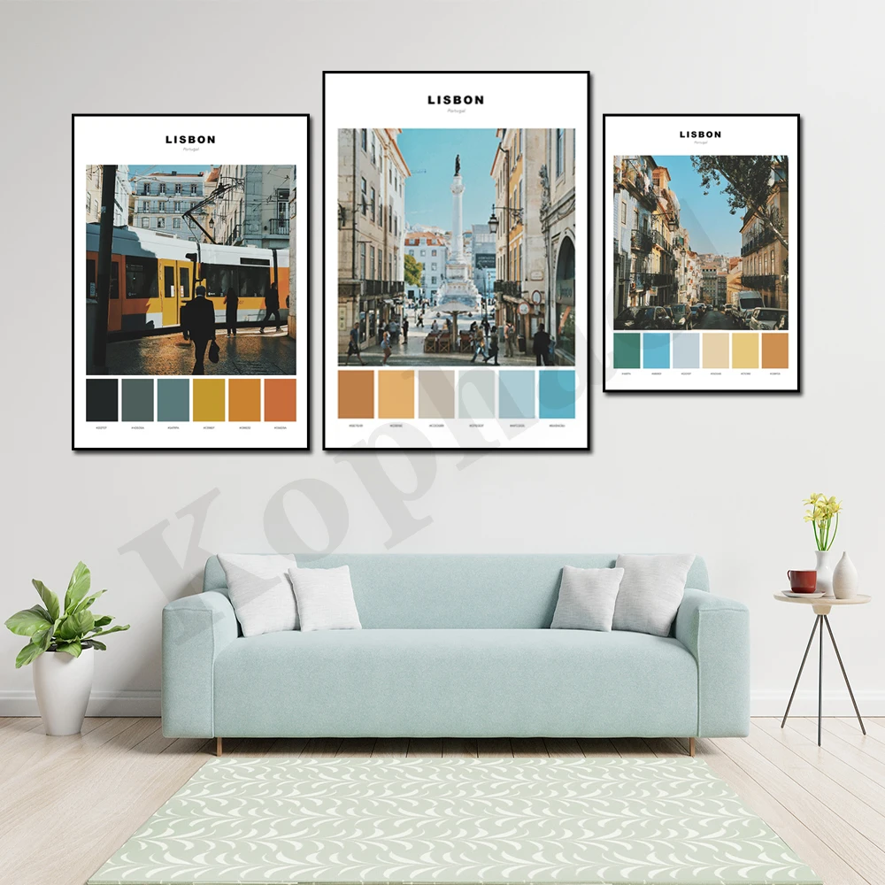 Lisbon Street Lights. Rossio Square. Tram Commuting. Dom Pedro Square. Cityscape Tones. Home Wall Decor Art Poster
