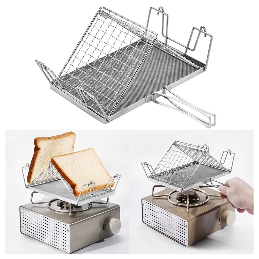 1 Pc Stainless Steel Foldable Portable Camping Stove Toaster, Grill, Easy to Store – Perfect for Hiking, Picnics, and Outdoor Use