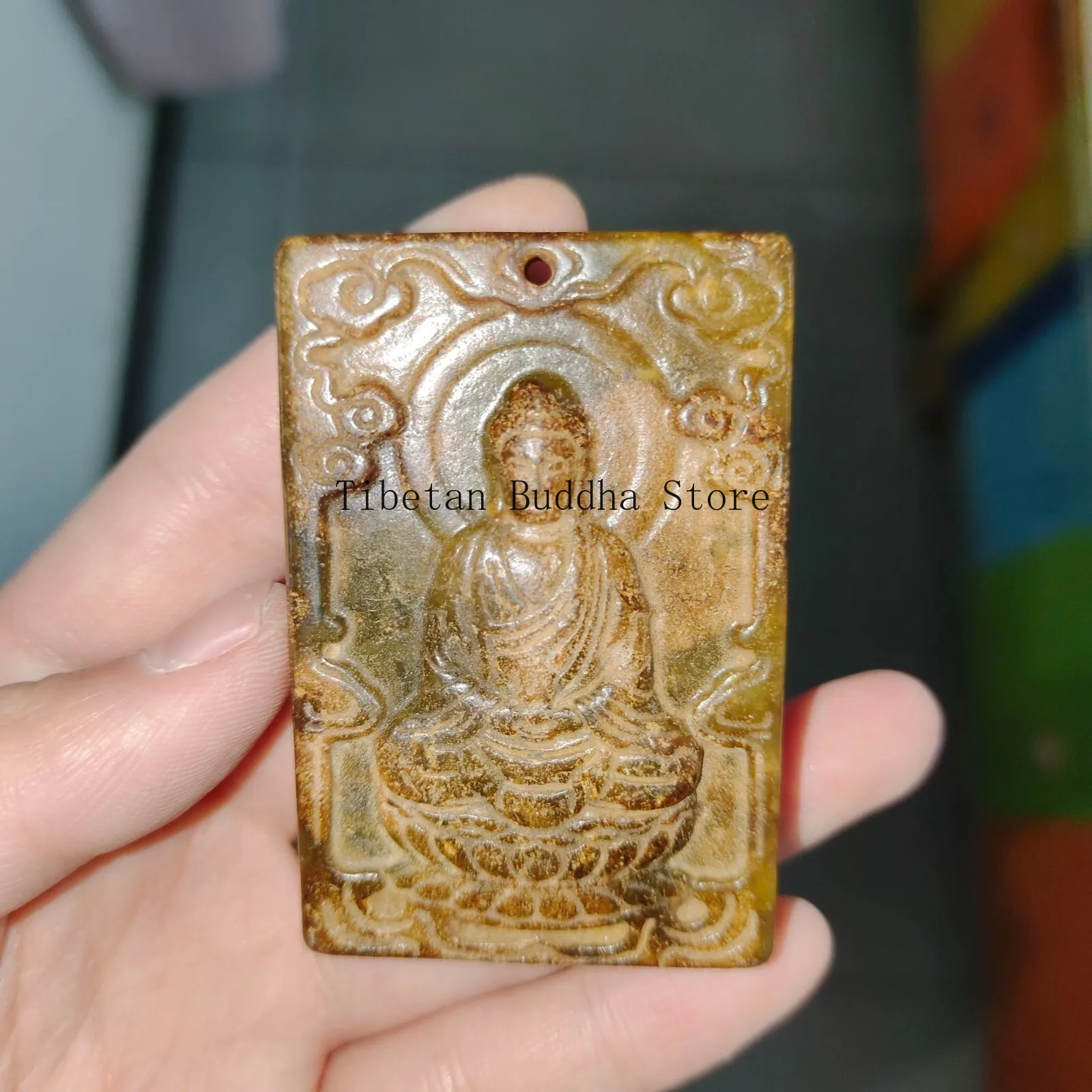 Tibet Buddhism hetian old jade Kwan-Yin GuanYin tangka yubi bi pendant amulet