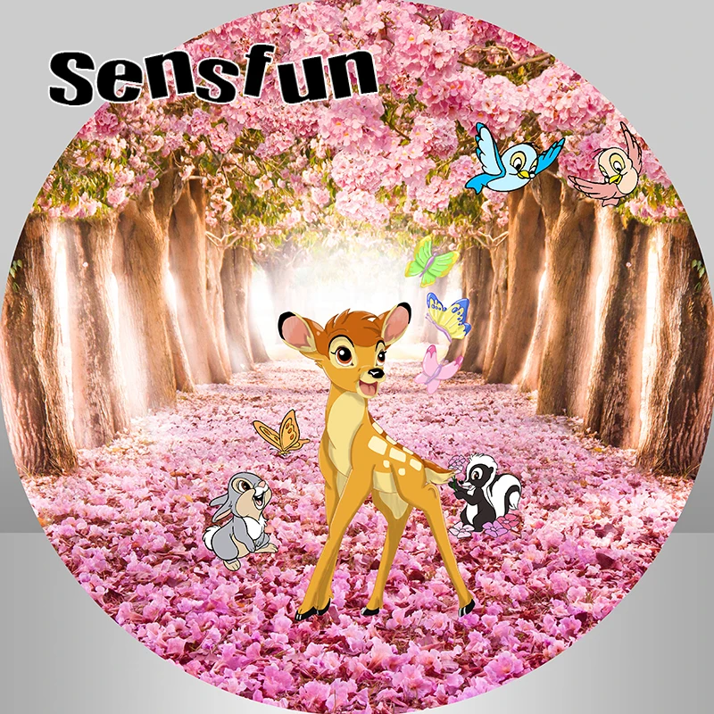 Disney Bambi Fairy Pink Tree Round Backdrop Cover For Girls Baby Shower 1st Birthday Party Circle Background Elastic Supplier