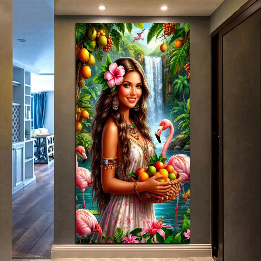 

Fullcang Flamingo Woman Fruit Large Size Diy Diamond Painting Animals Pigeon Full Drill Mosaic Embroidery Picture 50x100cm