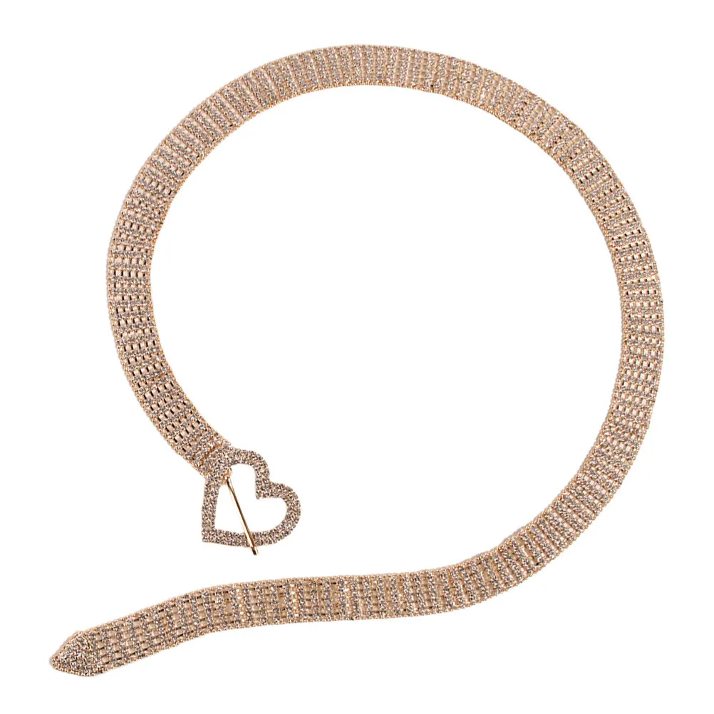 Women Rhinestone Belt Y2k Style Wide Adjustable Waist Belt Heart Button Glitter Waistchain Casual Jeans Dresses Party