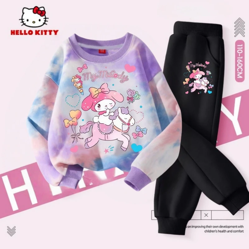 

Осенний комплект одежды Tie Dye для маленьких девочек, детские толстовки Sanrio My Melody, пуловер, топ и штаны, костюм из 2 предметов, детские спортивные костюмы