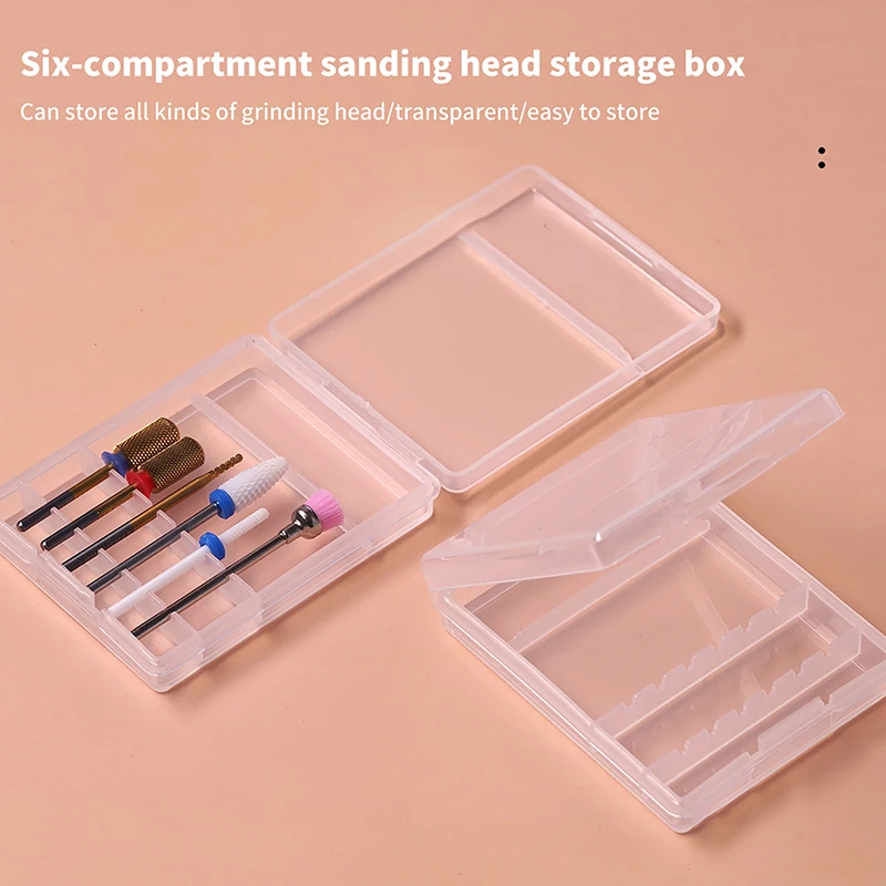 Square Nail Art Drill Bit Storage Box 6 Holes Clear Grinding Head Holder Display Drill Bits Manicure Organizer Dust Proof Box