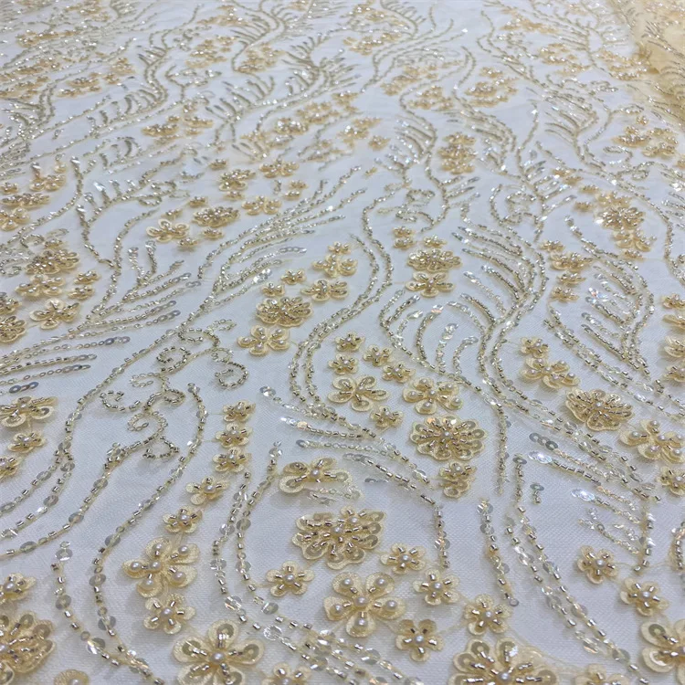 1yards multi-color sequin beaded tube 3d flower embroidered clothing fabric wedding dress women's fashion dress fabric for cloth