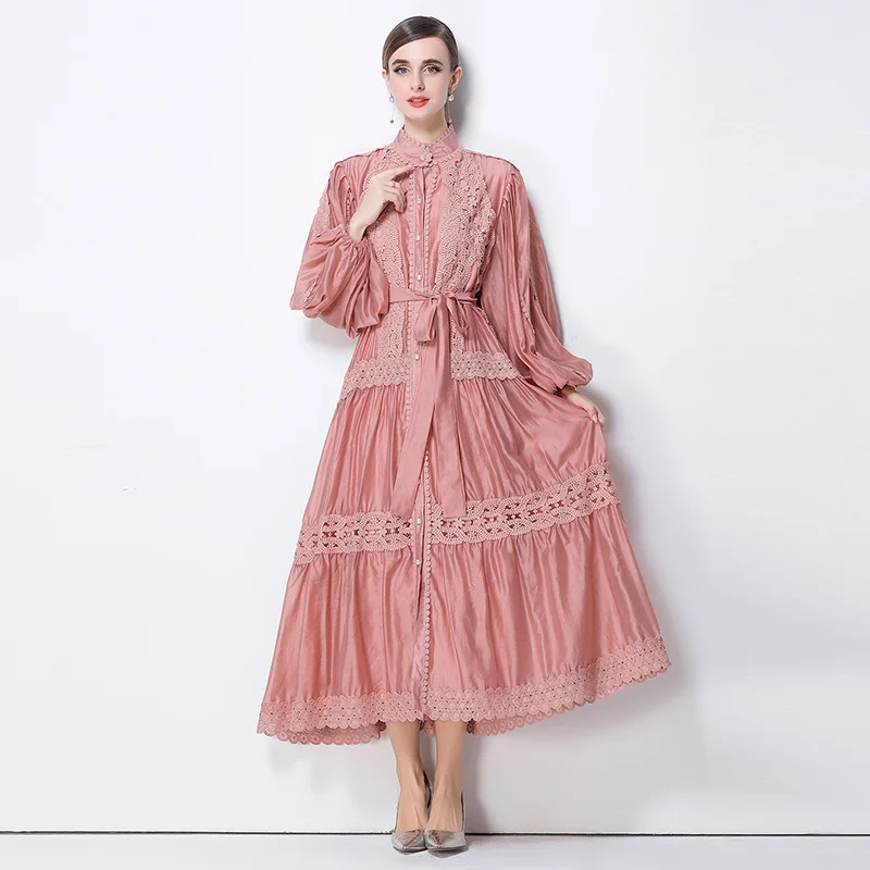 Dresses for Women New Long Sleeve Stand Collar Women Dress White Black Lace-up A-LINE Dress Women Vestidos De Verano Mujer Q1984