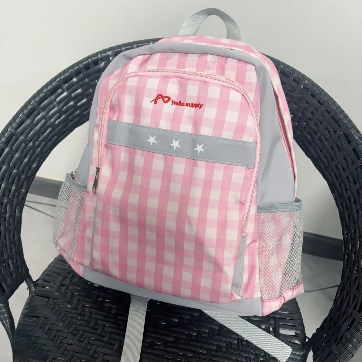 Leuke retro Japanse stijl geruit patroon rugzak met grote capaciteit Student Schooltas Commuter Storage Damestas Schooltassen