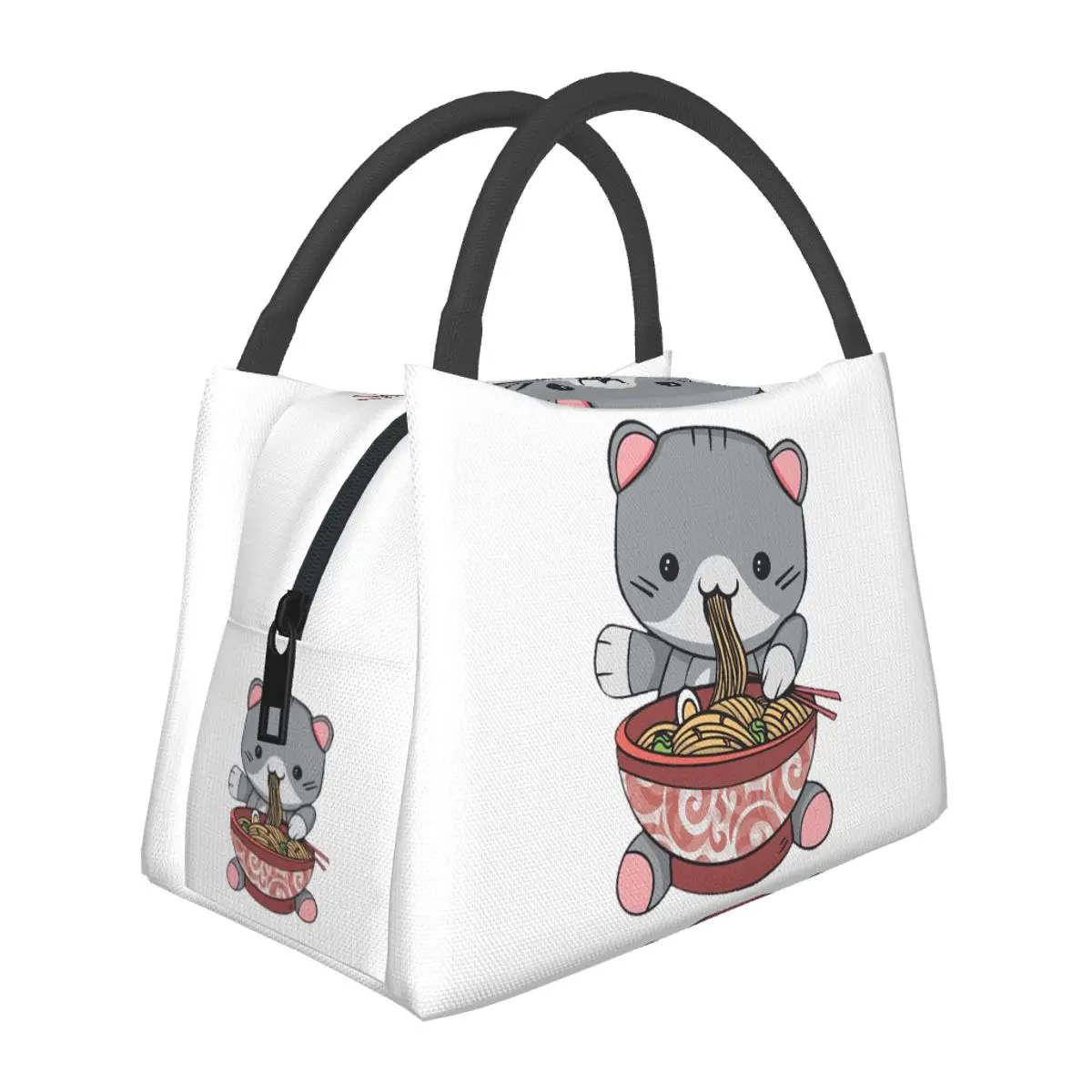 Kawaii Ramen Cat Lightweight Handheld Insulated Lunch Bag Aluminum Foil Liner for Adults Students Travel Picnic