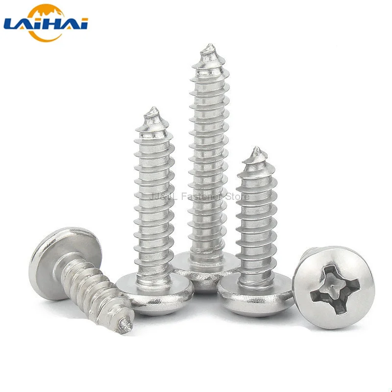 10/50pcs M3.5 M3.9 M4.2 M4.8 M5.5 M6.3 304 A2-70 stainless steel Cross Phillips Pan Round Head Self tapping Furniture Wood Screw