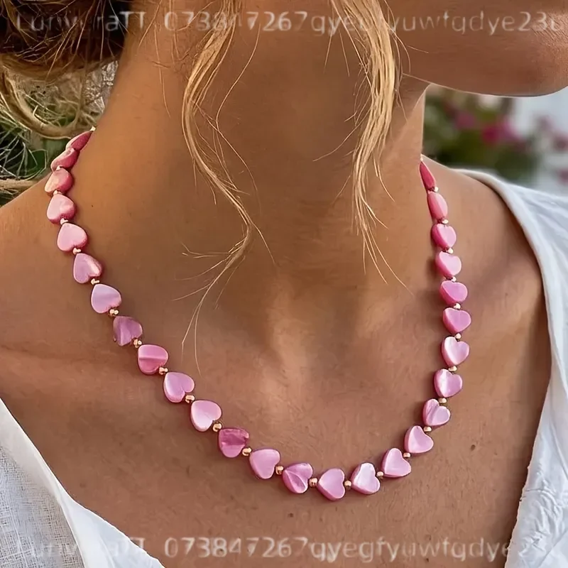 1pc Women Fashion Choker Necklace Bohemian Style Heart Beaded Detail Exquisite Pink Summer Jewelry Daily Wear Holiday Gift