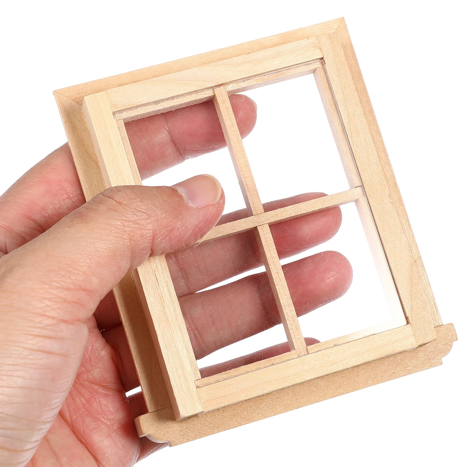 Marcos en miniatura de ventana de cuatro paneles, accesorios de casa de muñecas de madera, modelo pequeño, accesorios de muebles de juguete