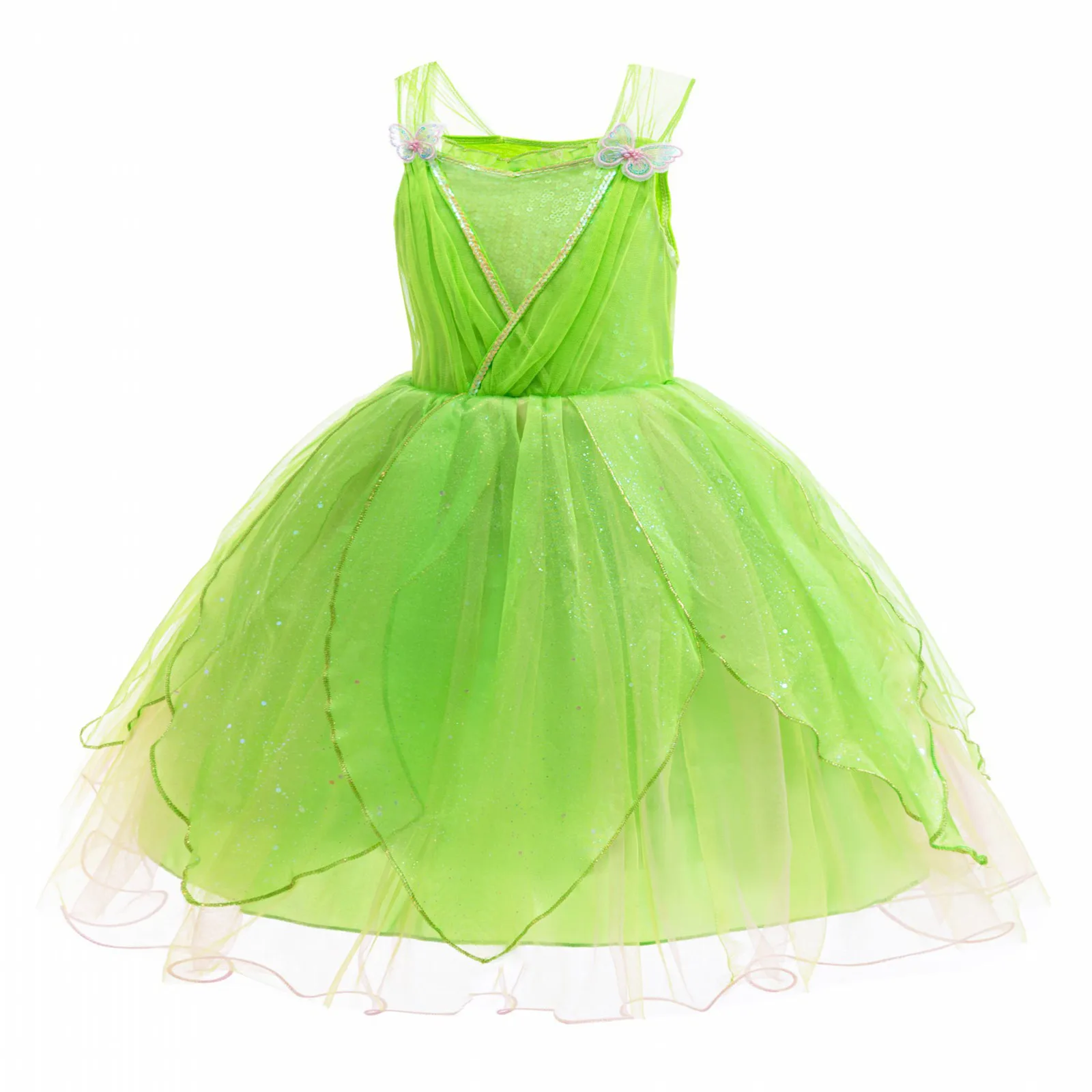 Little Girls Princess Costume Fairy Elf Cosplay Dress Sleeveless Green Mesh Tutu Ball Gown for Halloween Carnival Christmas