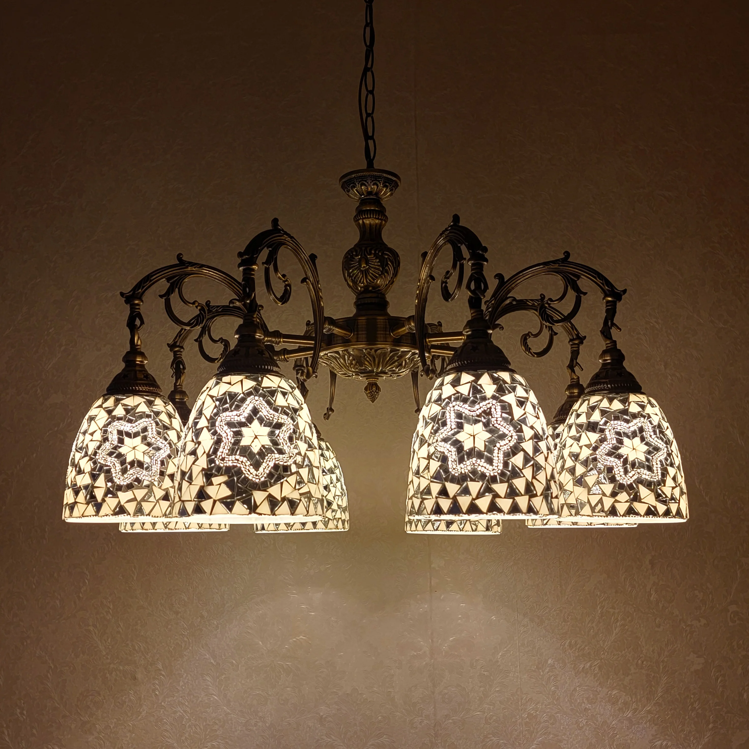 Handmade Art Mosaic Ceiling Chandelier Turkish Ethnic glass Pendant Lamps for restaurant Living room dining room Hanging lights
